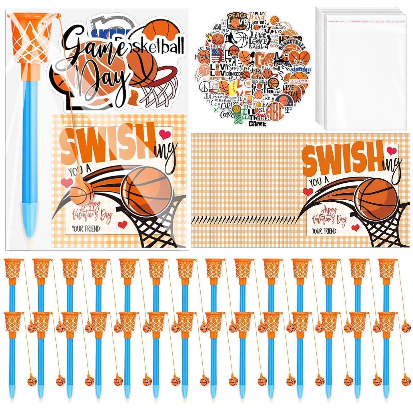 Gosodeny 28 Set Valentines Day Gifts Bulk Basketball Party Favors Basketball Hoop Pens Gift Set Basketball Stickers Basketball
