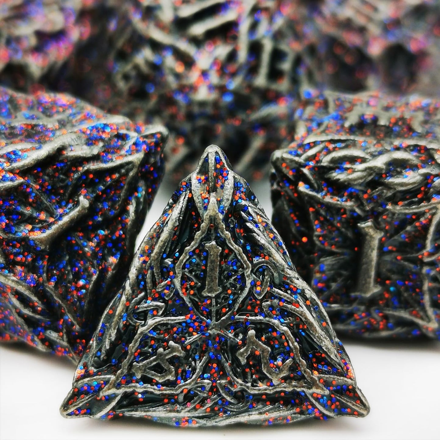 Mjdiceok Metal Dnd Flash Magic Vine Leaf Dice Set 7 Pcs Polyhedral D&D Dice Set Apply To Dunfgeons And Dragons Gift Role Playing