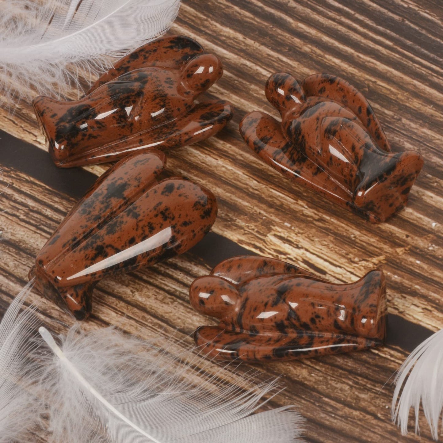 Justinstones Carved Mahogany Obsidian Gemstone Peace Angel Pocket Guardian Angelhealing Statue 2 Inch
