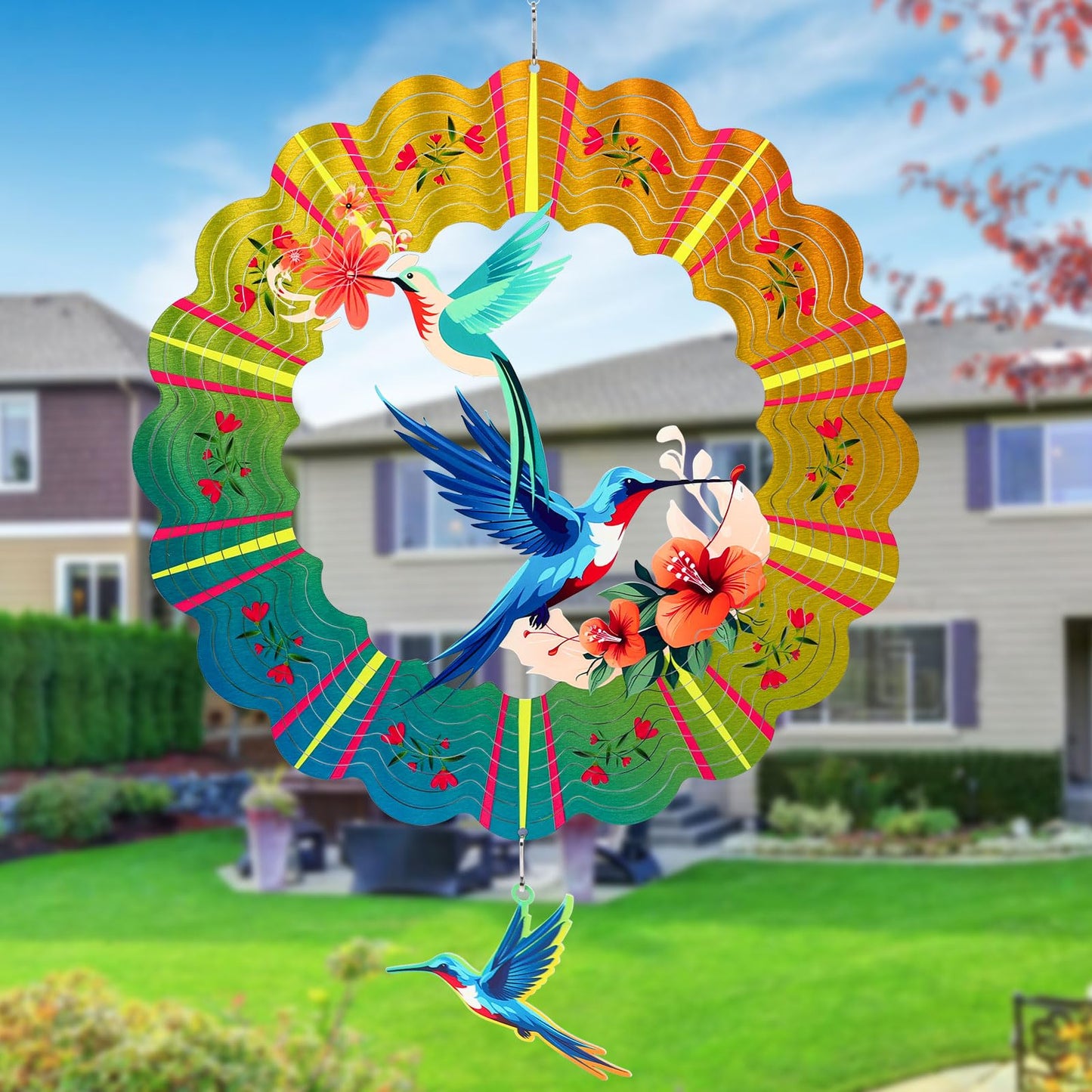 Hummingbird Metal Wind Spinners, Hummingbird Gifts For Women Mom Grandma Wife Men, 12 Inch 3D Stainless Steel Hanging Wind Spinn