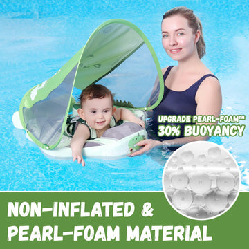 GENTEACO Baby Pool Float with Canopy, Soft Waterproof Foam, Green Dinosaur, Small, 3-24 Months, Swim Trainer for Toddlers