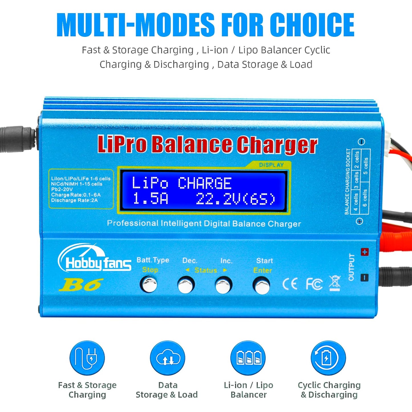 Hobby Fans B6 Mini Professional Balance Charger/Discharger with Power Supply for 1S-6S LiPo Lilon Life NiCd NiMh Pb RC Battery
