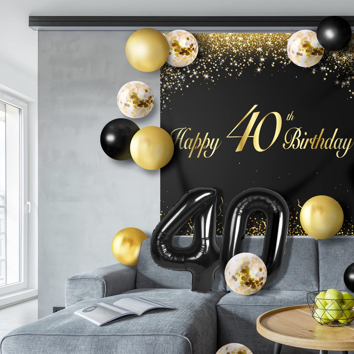 Happy 40Th Birthday Balloons Black Set Decor - Cheers To 40 Years Old Party Theme Garland Banner Backdrop Decorations For Women