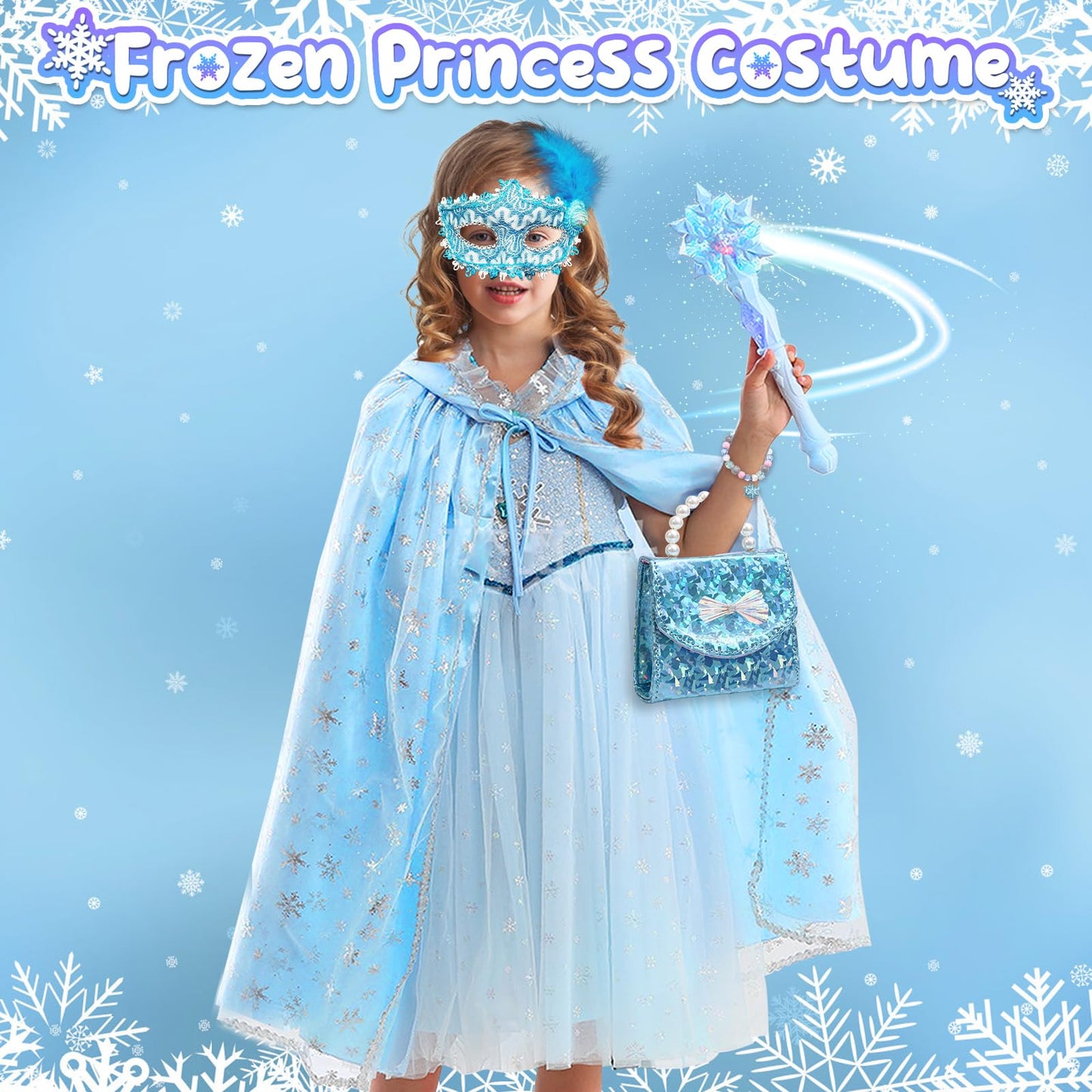 Golray Frozen Toys For Girl Gift Kids Makeup Kit & Elsa Princess Dress Up Set, Purse & Cape & Real Make Up & Nail Polish & Wand,