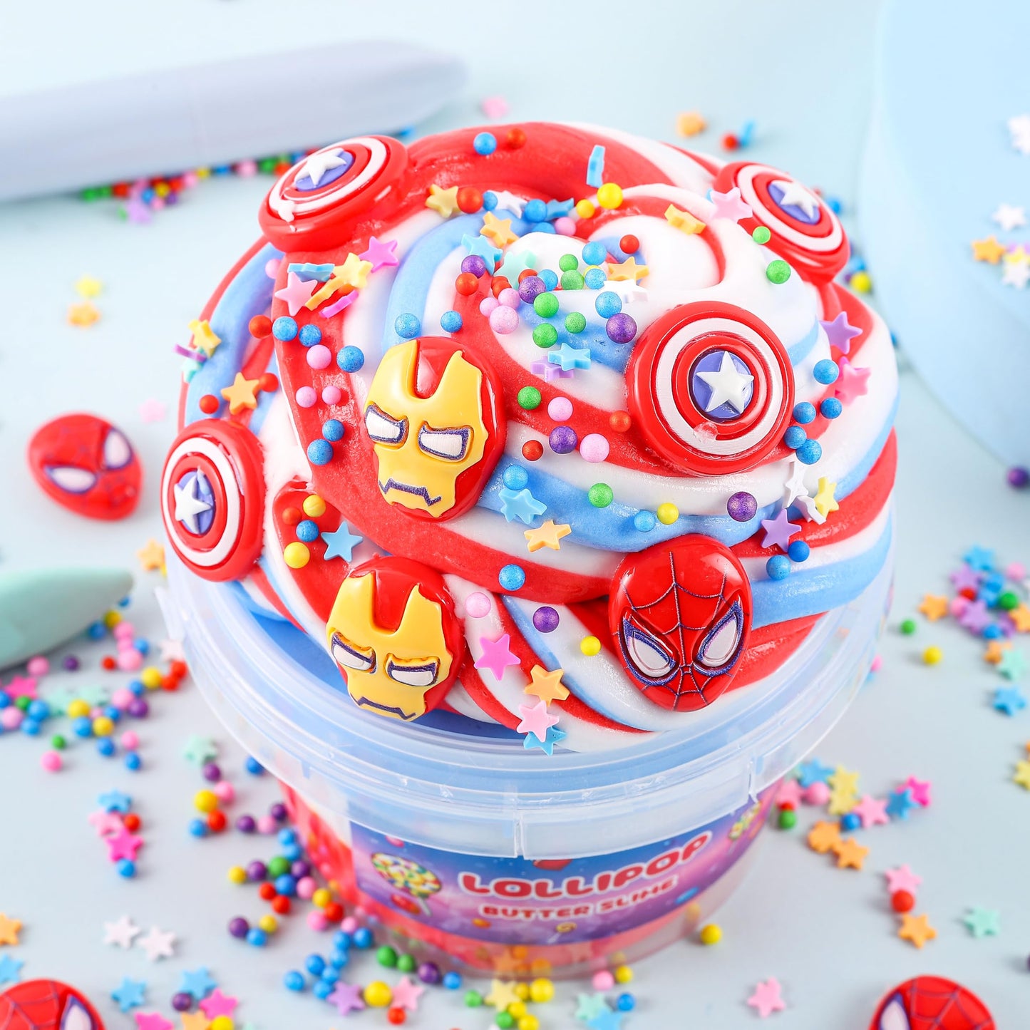 Big Bucket Premade Tri-Colored Red White And Blue Butter Slime, Non Sticky, Super Soft Sludge Toy, Birthday Gifts And Party Favo