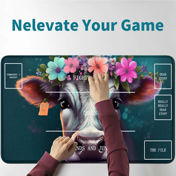RWUTYTIUL Flower Cow Card Playmat 24 X 14 Inch with Tube Bag, Card Gameplay Mat with Zones Commander Deck Board MTG RPG CCG TCG