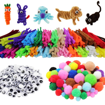 862 Pieces Kids Art & Craft Supplies Set DIY Activities & Parties Pipe Cleaners Craft Set 200 Pcs Pipe Cleaners 454 Pcs Pom Poms