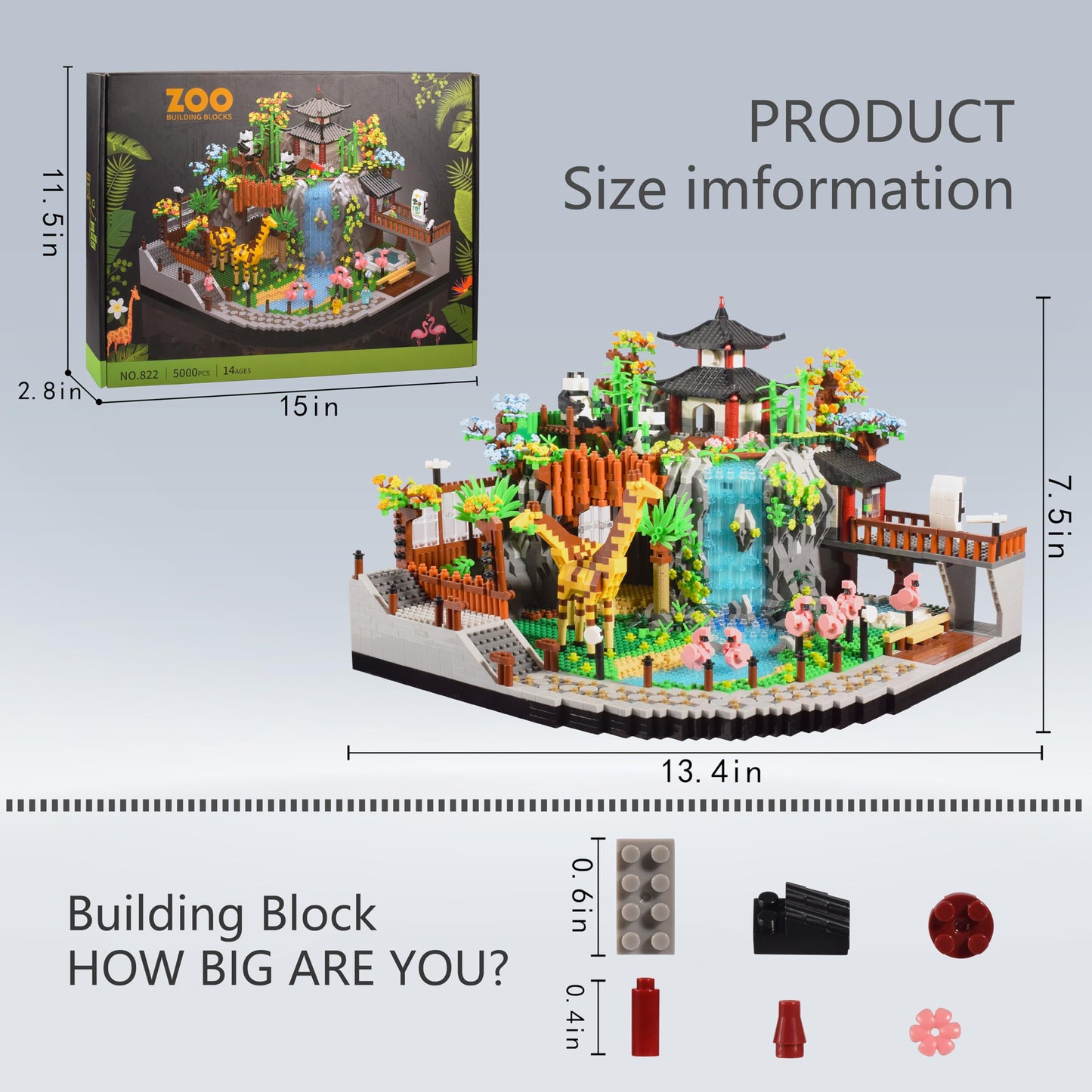 Komvoor Zoo Micro Building Blocks Set - 5000PCS DIY Model Kit for Ages 14+, Small Size, Acrylonitrile Butadiene Styrene, Animals Park Decor