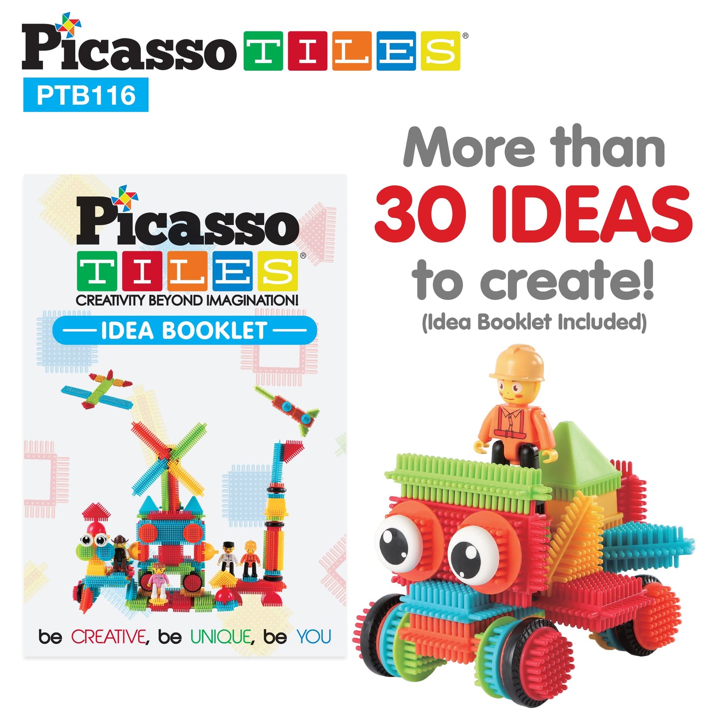 Picasso Toys 116Pc Hedgehog Construction Building Blocks Toy Set Interlock Tiles With Idea Book, 4 Action Figure Characters, 4 D