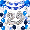 JumDaQQ 29th Birthday Party Decoration Set, Blue Foil Balloons & Banner, Rubber Confetti Balloons for Men, 29 Years Old Supplies