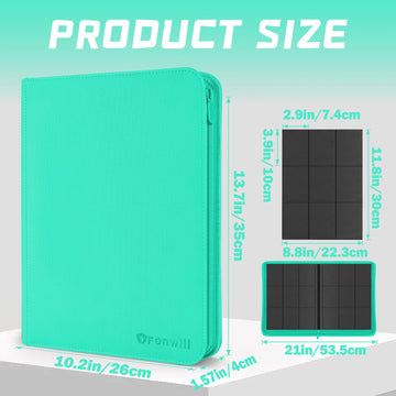 9 Pocket Card Binder enhanced Zip Trading Card Binder 360 Double Sided Pocket PU Collection Binder Collector Album Card Folder for MTG TCG Sports Cards (Cyan)