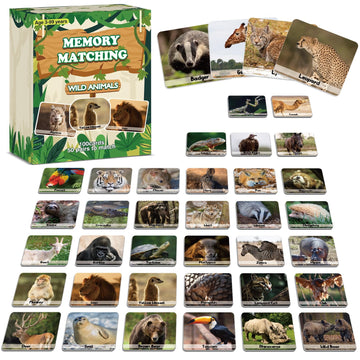 Gisgfim 50 Pairs Memory Matching Game Wild Animals Concentration Memory Card Matching Games