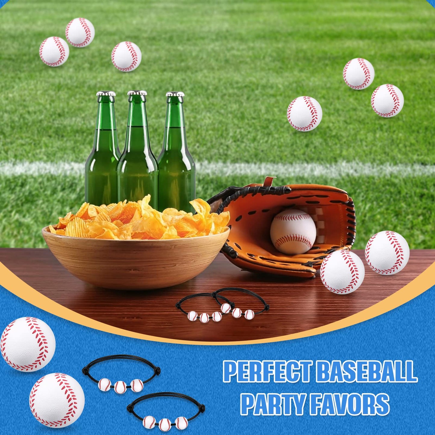 Romooa 32 Pieces Baseball Party Favors Set, 16 Adjustable Baseball Bracelet 16 Mini Sports Stress Ball Foam Theme Party Supplies