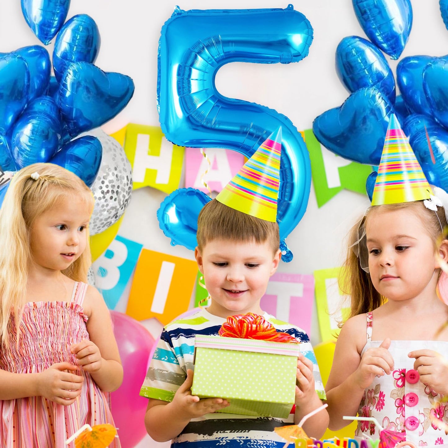 Blue Number 5 Balloon 40 Inch, Big Large Foil Helium Number Balloons, Jumbo Giant Mylar Number 5 Balloons For 5 Year Old Birthda