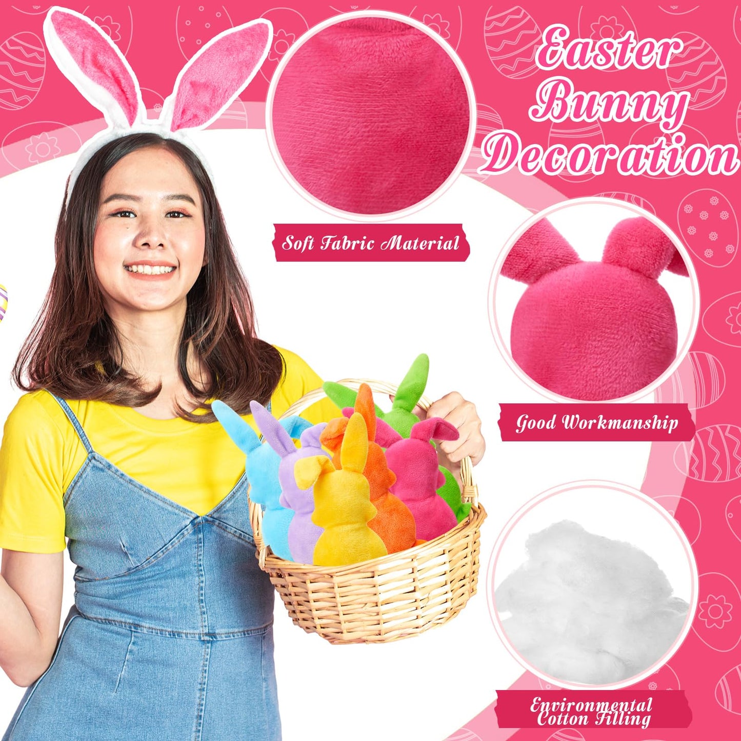 Winnerwhy 24 Pcs Easter Plush Toys 6 Inch Mini Bunny Stuffed Animal Bulk Pastel Bunny Plush Toys Rabbits Easter Basket Stuffers