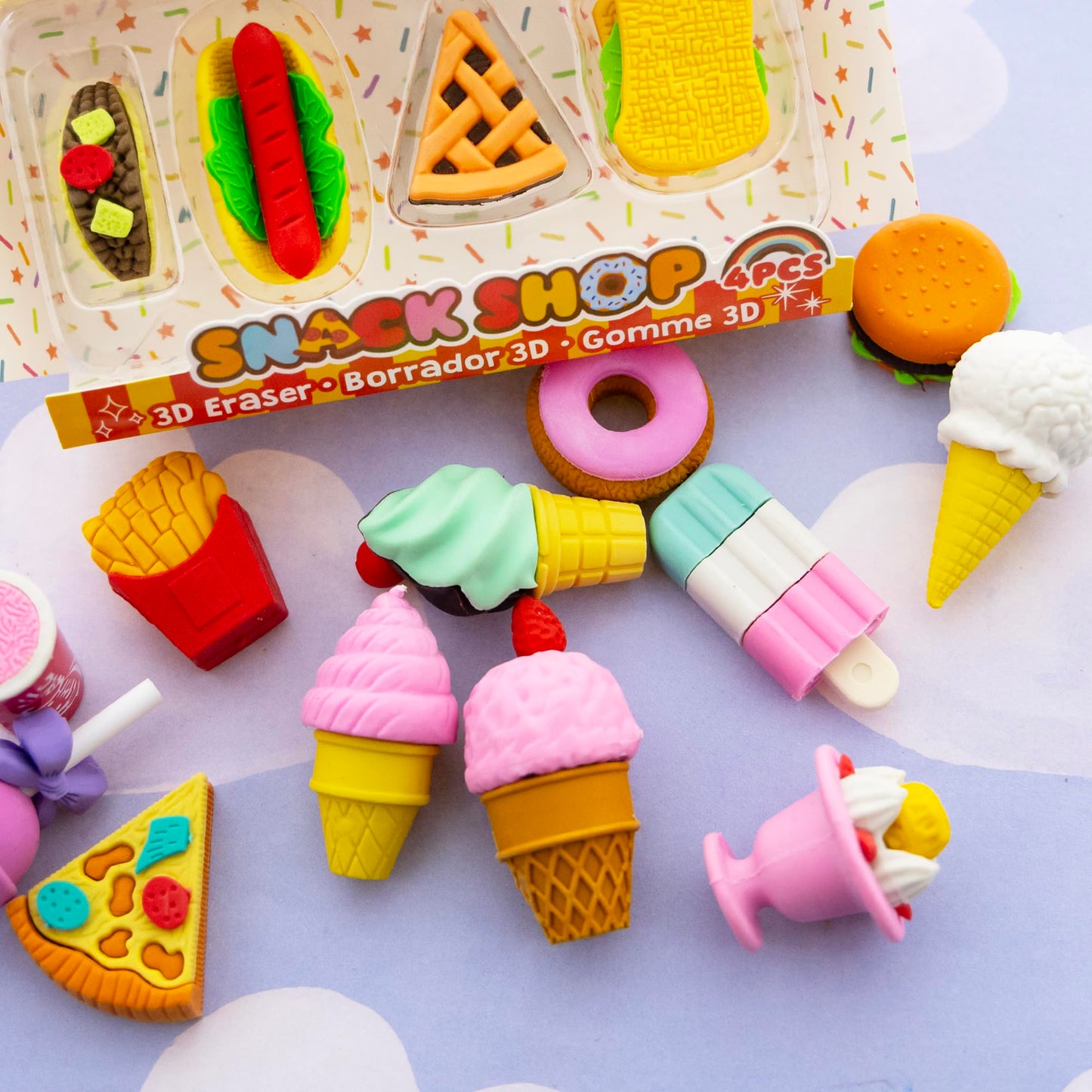 BAZIC 3D Erasers, Food Pencil Erasers Mini Erasers (4/Pack), 4 Count for Bulk Prizes, Prize Box, Treasure Box, Classroom Must Ha