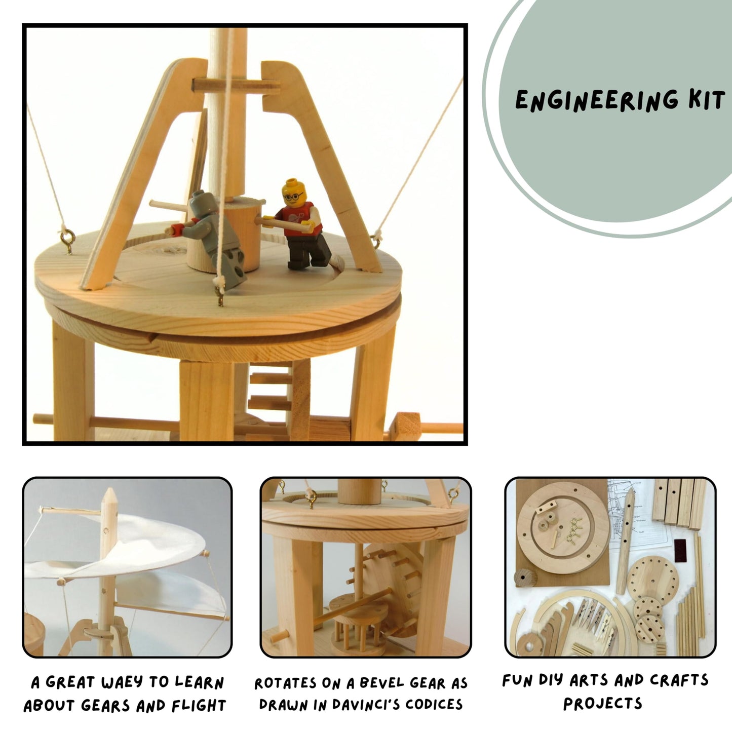 Pathfinders Stem Kit Leonardo Davinci Helicopter Aviation Model Building Kit Educational Toys For Ages 8-13 Engineering Toy For