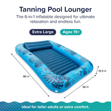 Aqua Inflatable Tanning Pool Lounger - Extra Large (80 X 56 In) - Premium Pool Float With Cupholders And Removeable Pillow For R