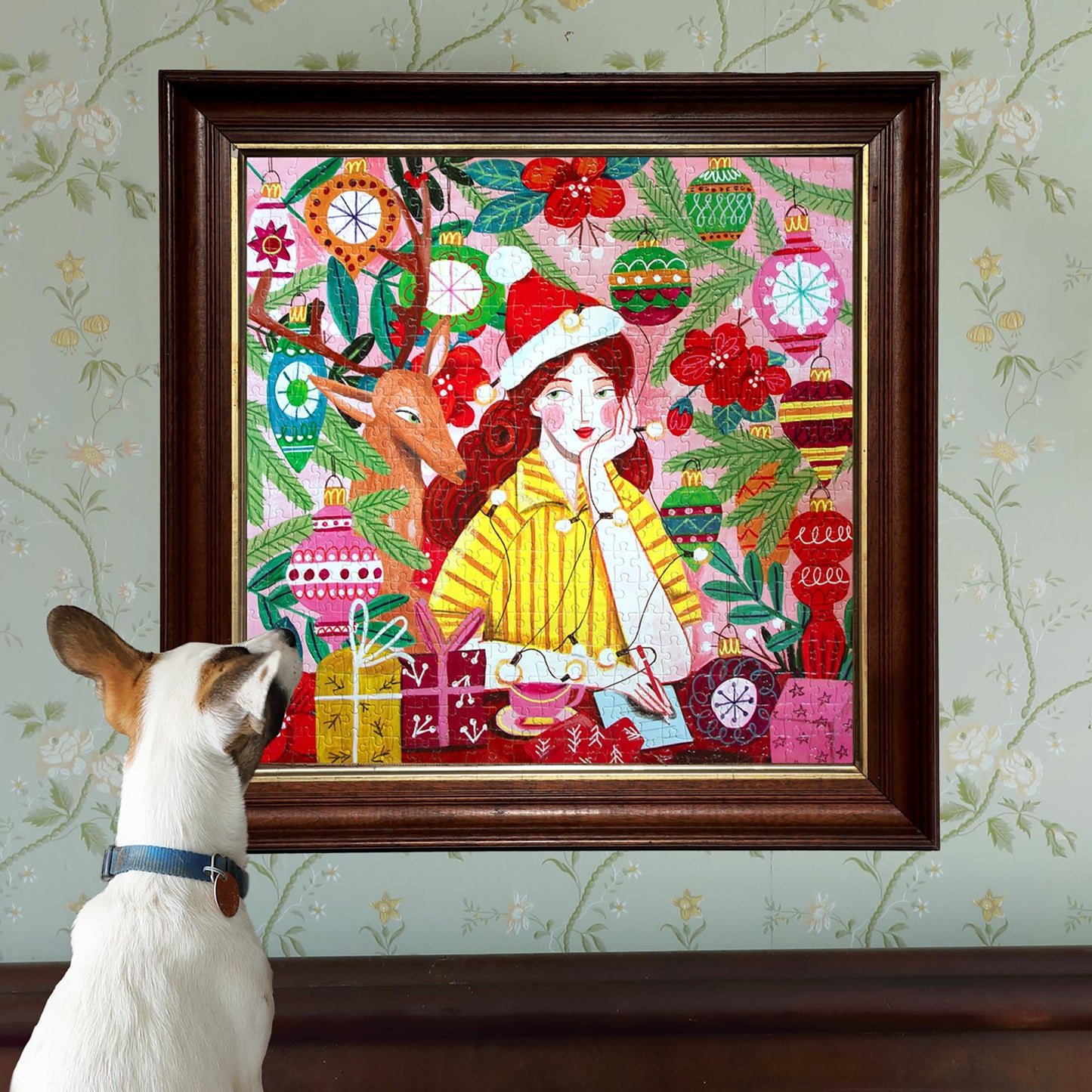 eeBoo Piece & Love: Ms. Santa's Reindeer - 500 Piece Puzzle - mature-themed Square Jigsaw 23x23 Glossy Pieces Christmas Holiday Themed