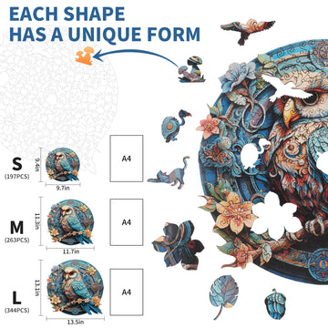 Woodemon Wise Owl Wooden Jigsaw Puzzles for Adults and Kids - Unique Shaped Animal Wood Puzzle, Birthday Gifts, Family Games (XL