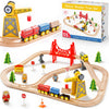 Tiny Land Wooden Train Set - 55PCS Educational Toy for Toddlers & Kids 3-7, Durable Tracks Compatible with Major Brands, Wood Color