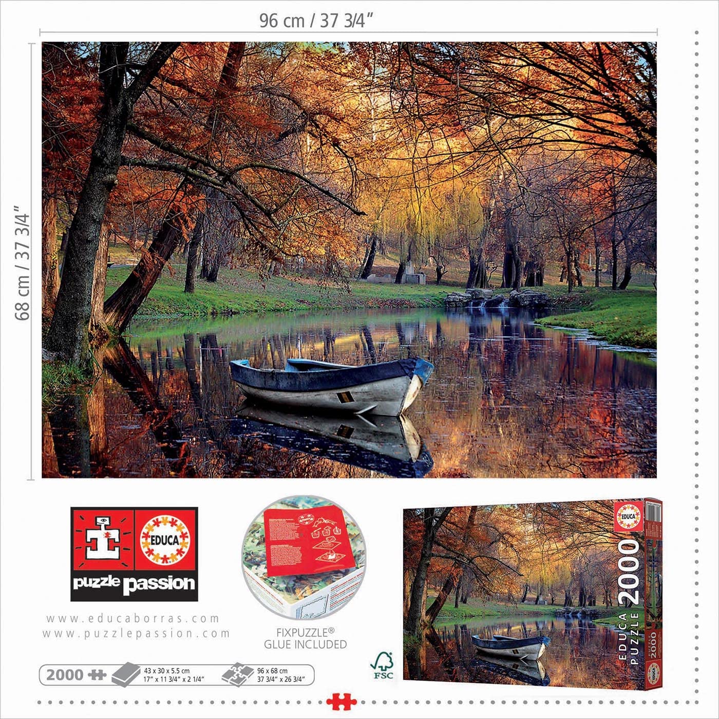 Educa - Boat On The Lake - 2000 Piece Jigsaw Puzzle - Puzzle Glue Included - Completed Image Measures 37.75' X 26.75' - Ages 14+ (19275)