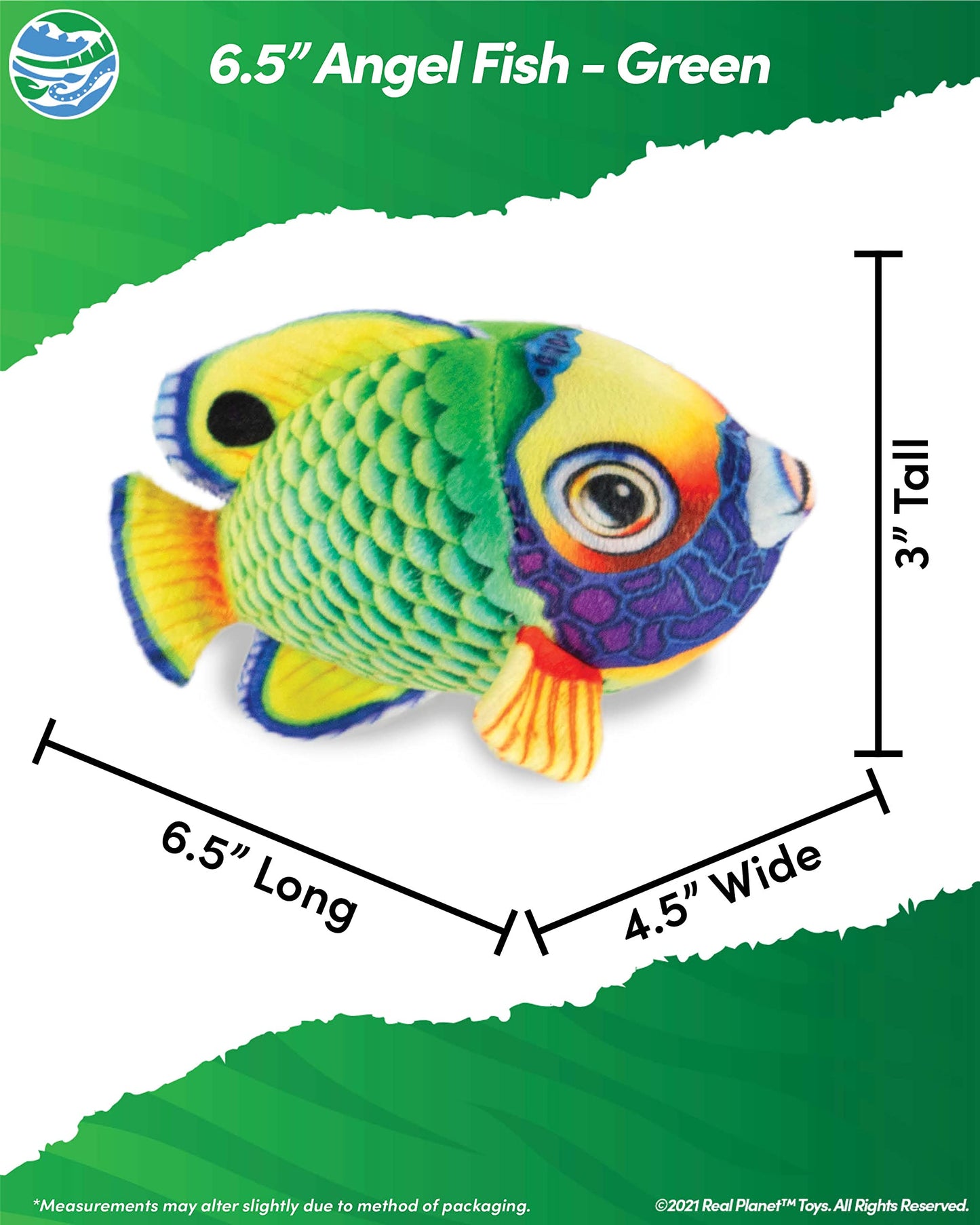 Real Planet Sea Life Plush - Soft Stuffed Animal Gift For Kids All Ages, Sea Ocean Fishing Plushie, Fun Christmas Birthday Gifts (Striped Angel Fish, 6.5') (Green)