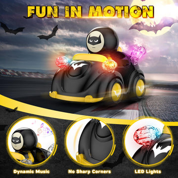 NQD Bat Remote Control Car for Toddlers, RC Cars with Music and Lights, ABS Material RC Cartoon Race Car Toys for Kids Birthday