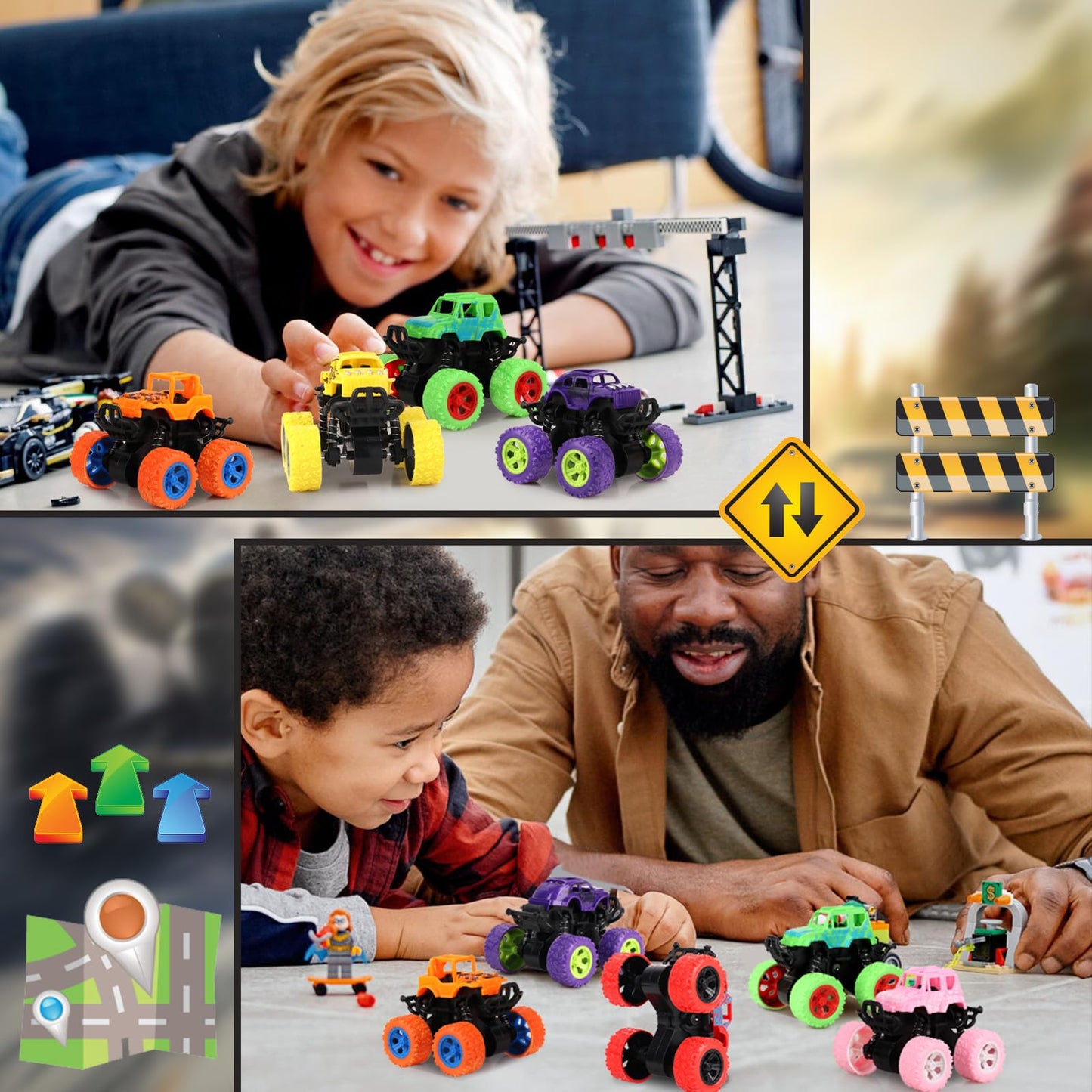 Hooqict 6 Pack Monster Truck Toys for Kids Boys Toddlers 3 4 5 6 7 8, Friction Powered Toy Trucks Push and Go Vehicles Small Mon
