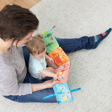 Lamaze Colorful Journey Caterpillar Baby Book - Soft Fabric Sensory Toy, Multi, Medium, Includes Teething Apple for Ages 6 Months+