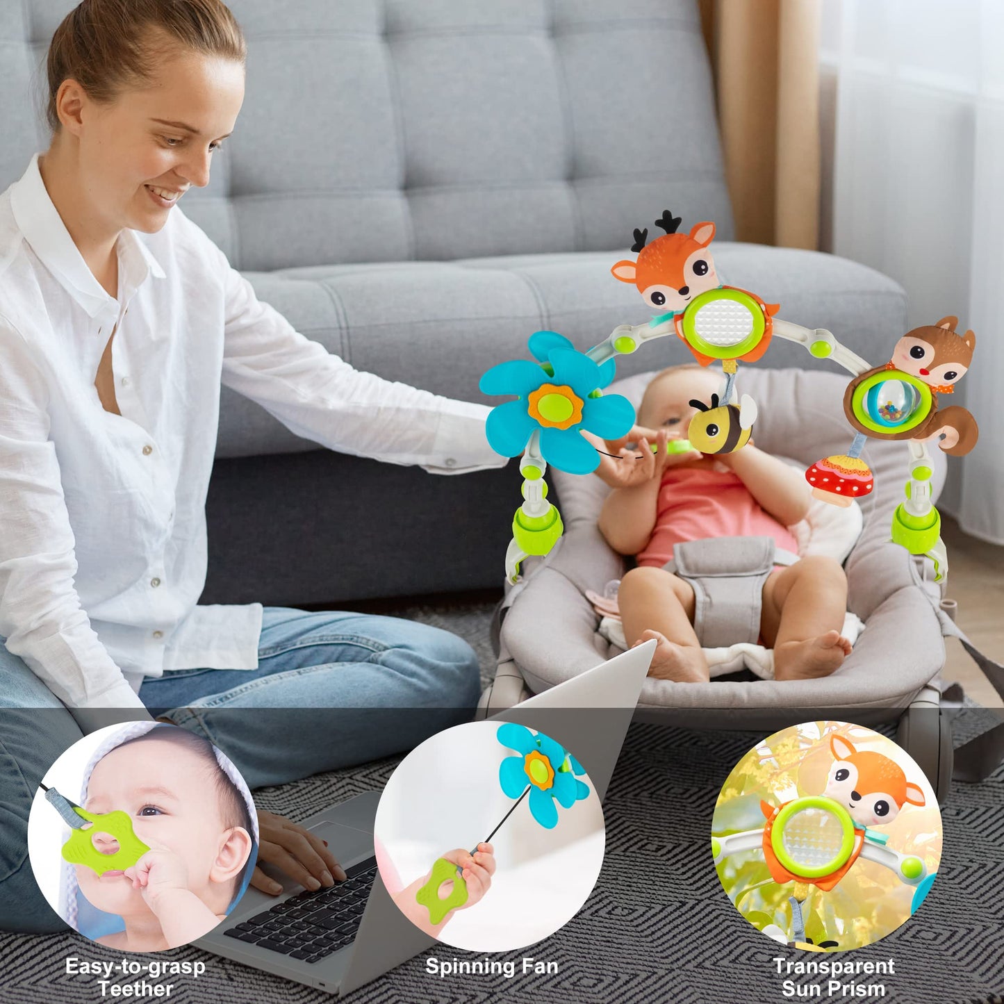 Lynncare Adjustable Arch Bassinet Toys For Infant & Toddlers, Stroller Arch, Baby Crib Toys With Fascinating Toys For Stimulatin