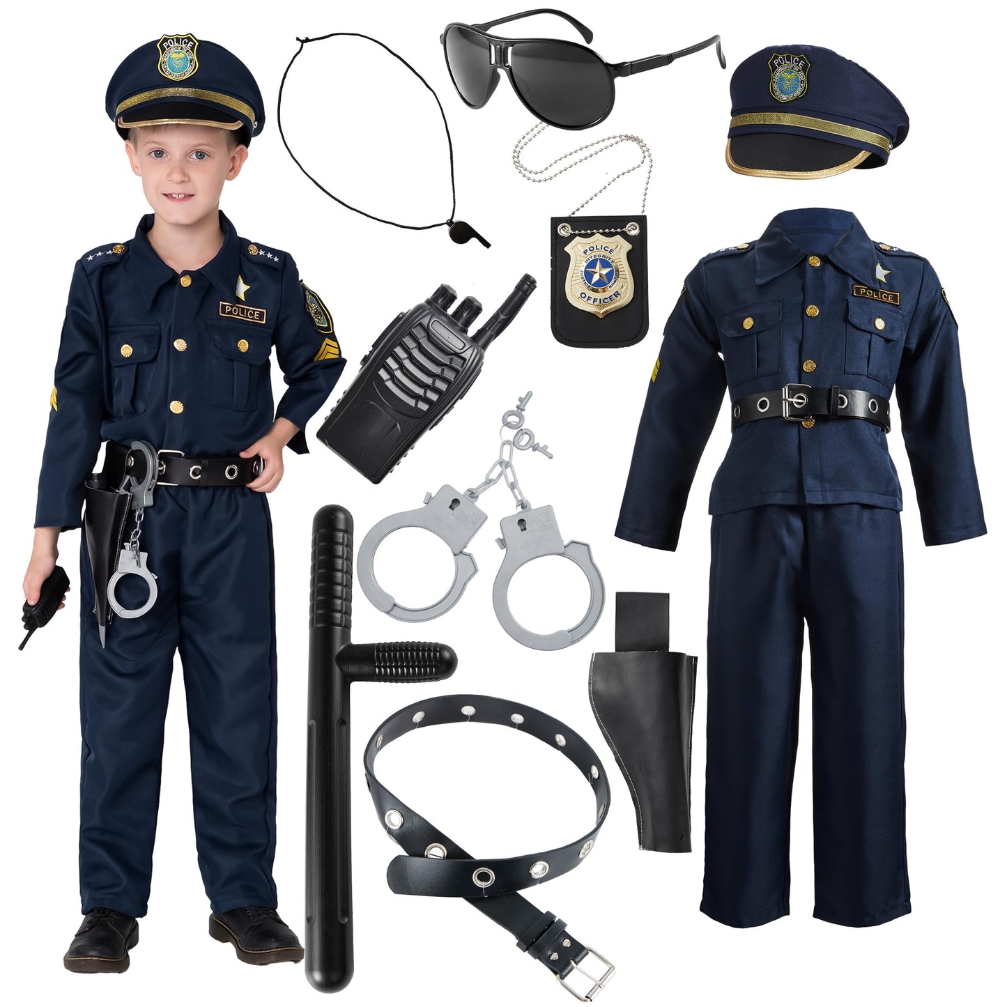 Joyin Toy Halloween Toddler Police Costume, Police Officer Costume For Boys, Kids Cop Costume With Police Accessories For Roleplay And Dressup (Medium (8-10 Yrs))