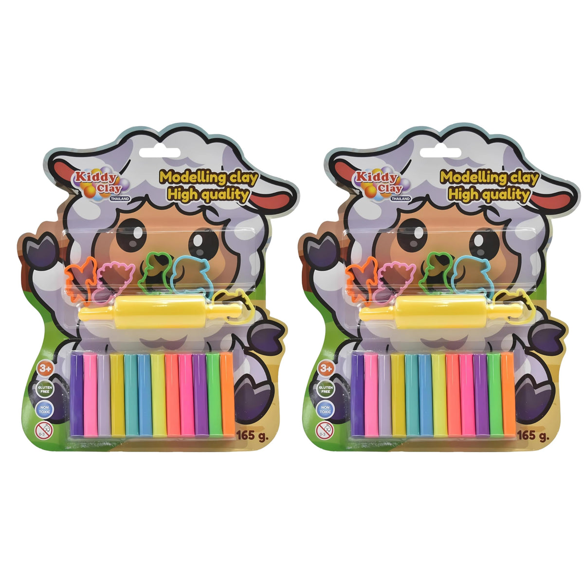 Kiddy Clay 12 Round Sticks Of Clay (165 G.) & 5 Cutters And Roller In Blister Card, Clay & Blister Card Pack, Colourful Reusable