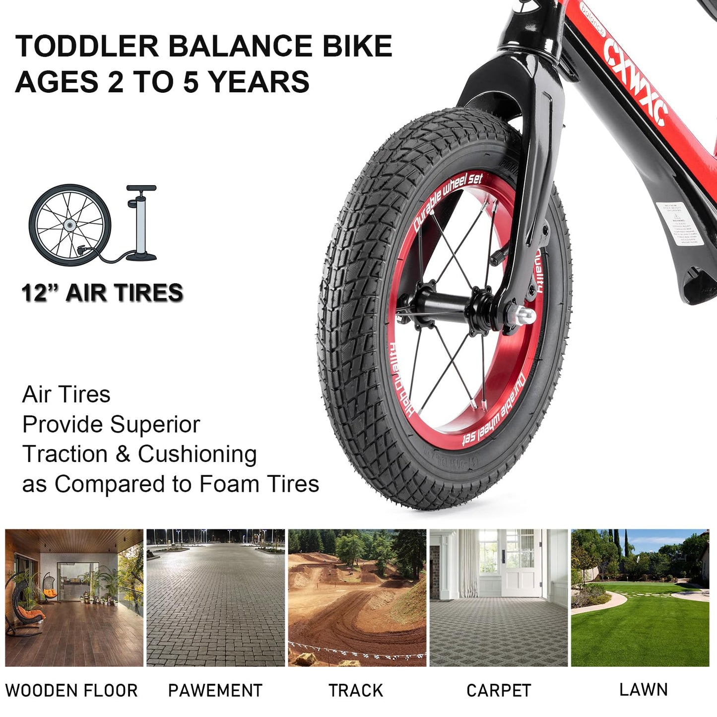 Cxwxc 12'' Toddler Balance Bike - Ages 24 Months To 5 Years - Kids Push Balance Bike With Footrest, No Pedal Training Bicycle -