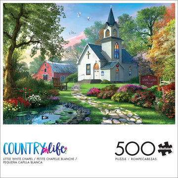Buffalo Games 500 Piece Jigsaw Puzzle - Little White Chapel, Large, Cardboard, Multicolor, Model 33271, Ideal for Game Nights