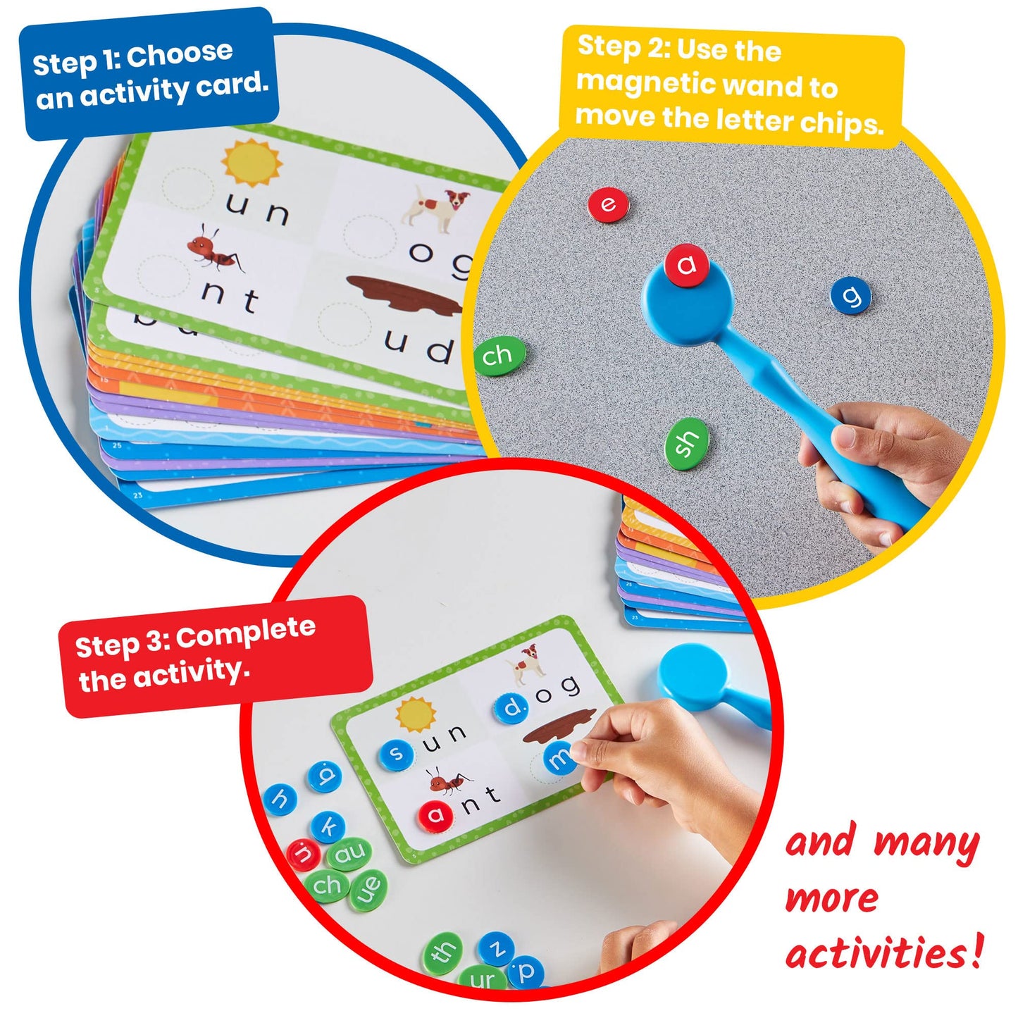 hand2mind Magnetic Wands & Chip Set - Reading Readiness, CVC Spelling Toys for Kids, Learn Letters, Multicolored, Kindergarten Educational Manipulatives