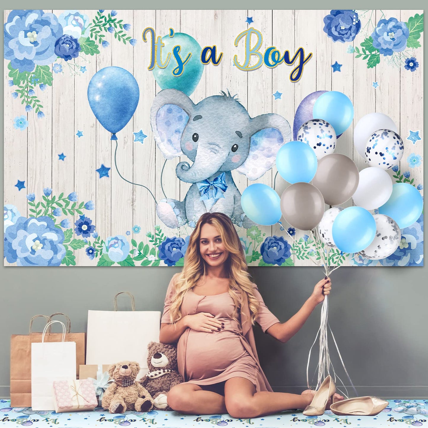 Baby Shower Party Decorations 121 Pieces Elephant Party Supplies Include Backdrop Banner Balloons Tablecloth And Cake Toppers For Baby Shower Gender Reveal Elephant Theme Birthday Party (Girl Style)