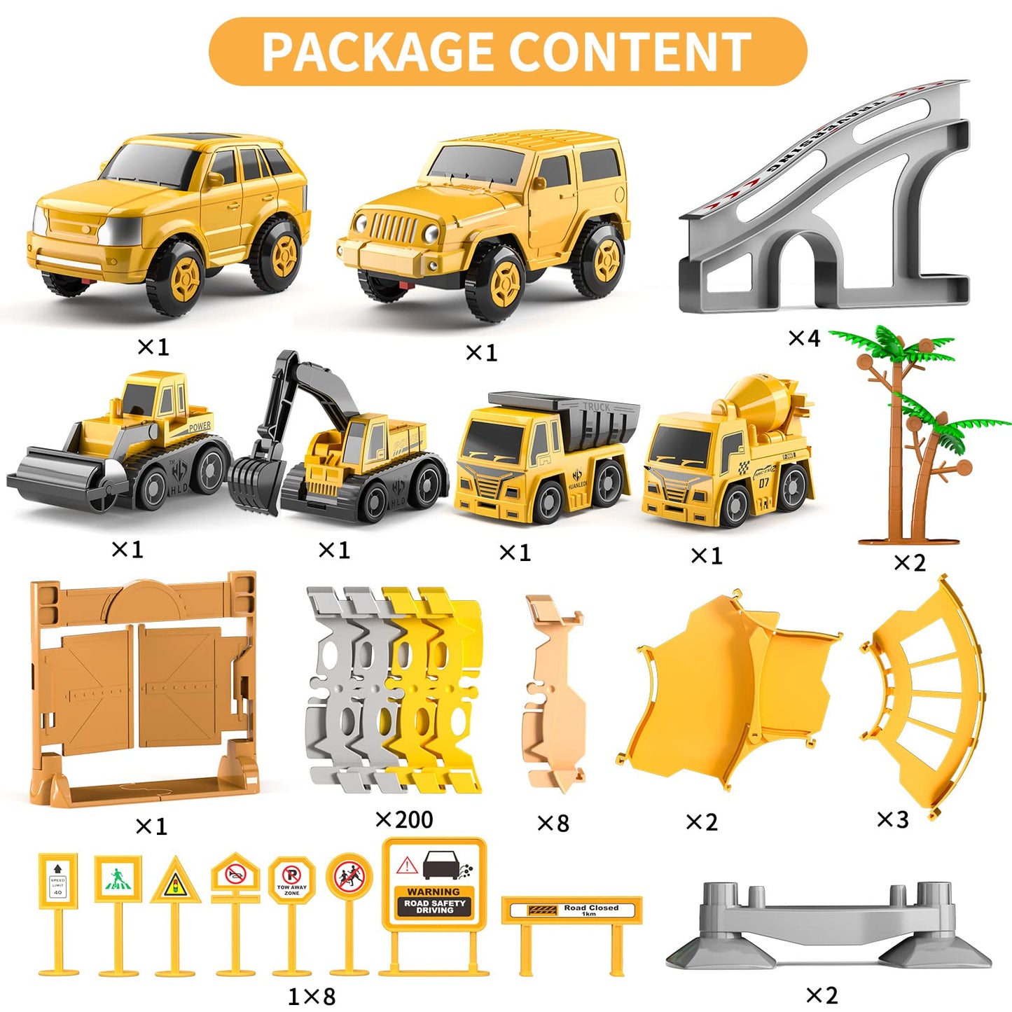 Temi 236 Pcs Construction Toys Race Tracks For 3 4 5 6 Year Old Boys, Flexible Track Playset And 6 Pcs Construction Car For Kids Toys, Birthday Gift For Age 3-9 Boys Toddler Girls