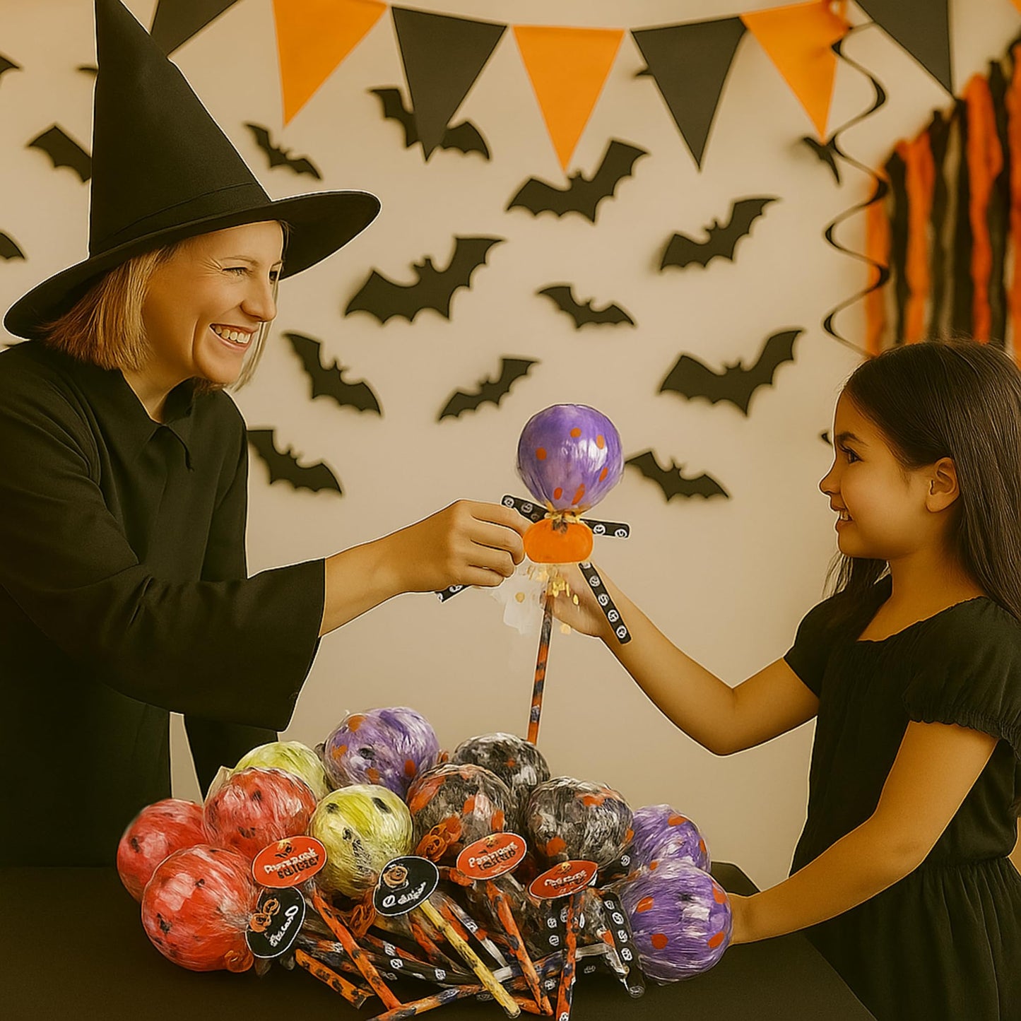 Simgoing 96 Pcs Halloween Party Favors Gift Trick or Treat Container Halloween Pencil Empty Giant Lollipop Stationery Candy Fill
