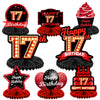Happy 17th Birthday Red and Black Table Honeycomb Centerpieces Balloons Theme Decor Table Decorations Table Toppers for Girls Wo