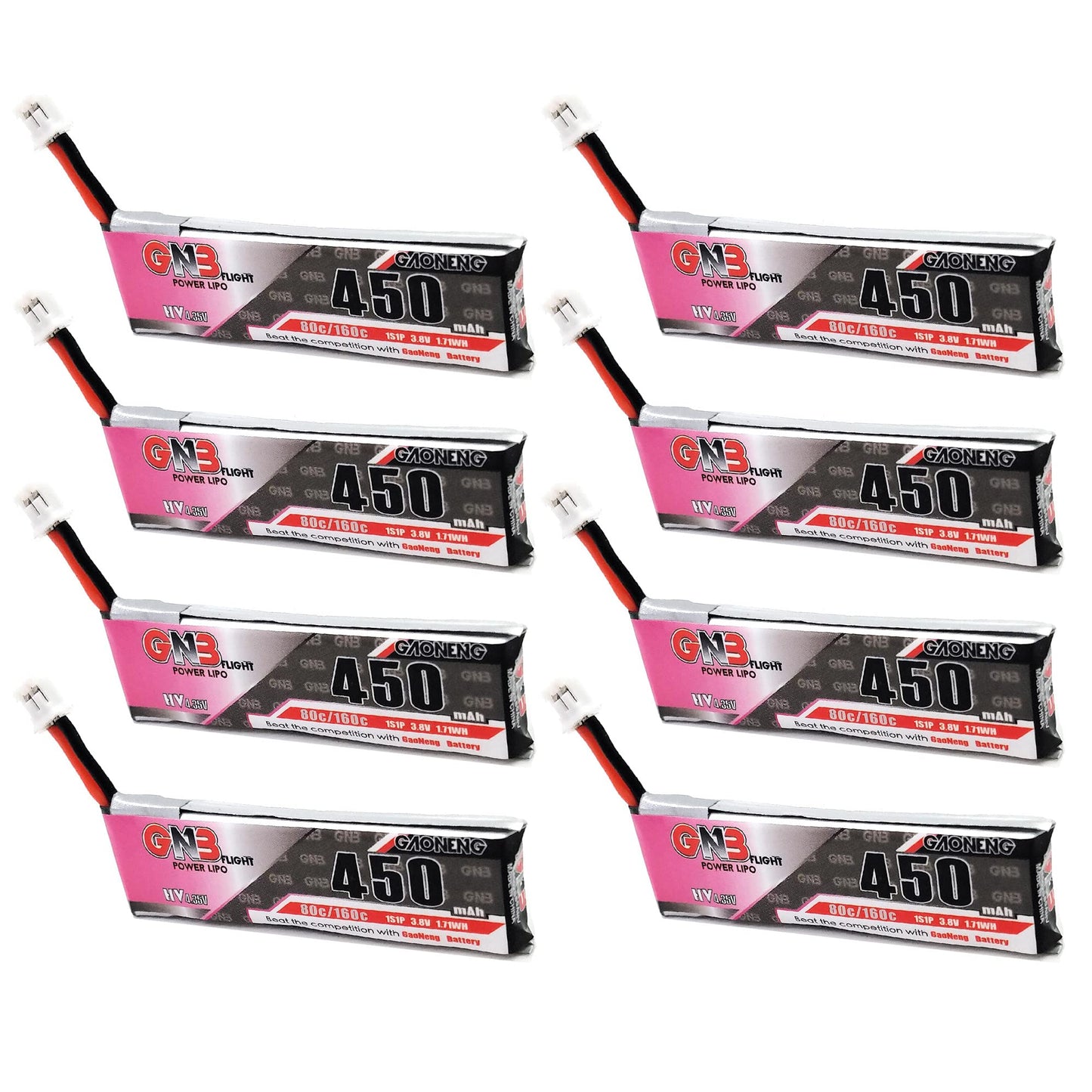 Gaoneng 8Pcs Gnb 1S 450Mah 3.8V 80C Hv Lipo Battery Powerwhoop Mcpx Connector Emax Tinyhawk Brushless Drone Kingkong Tiny7 Beta7
