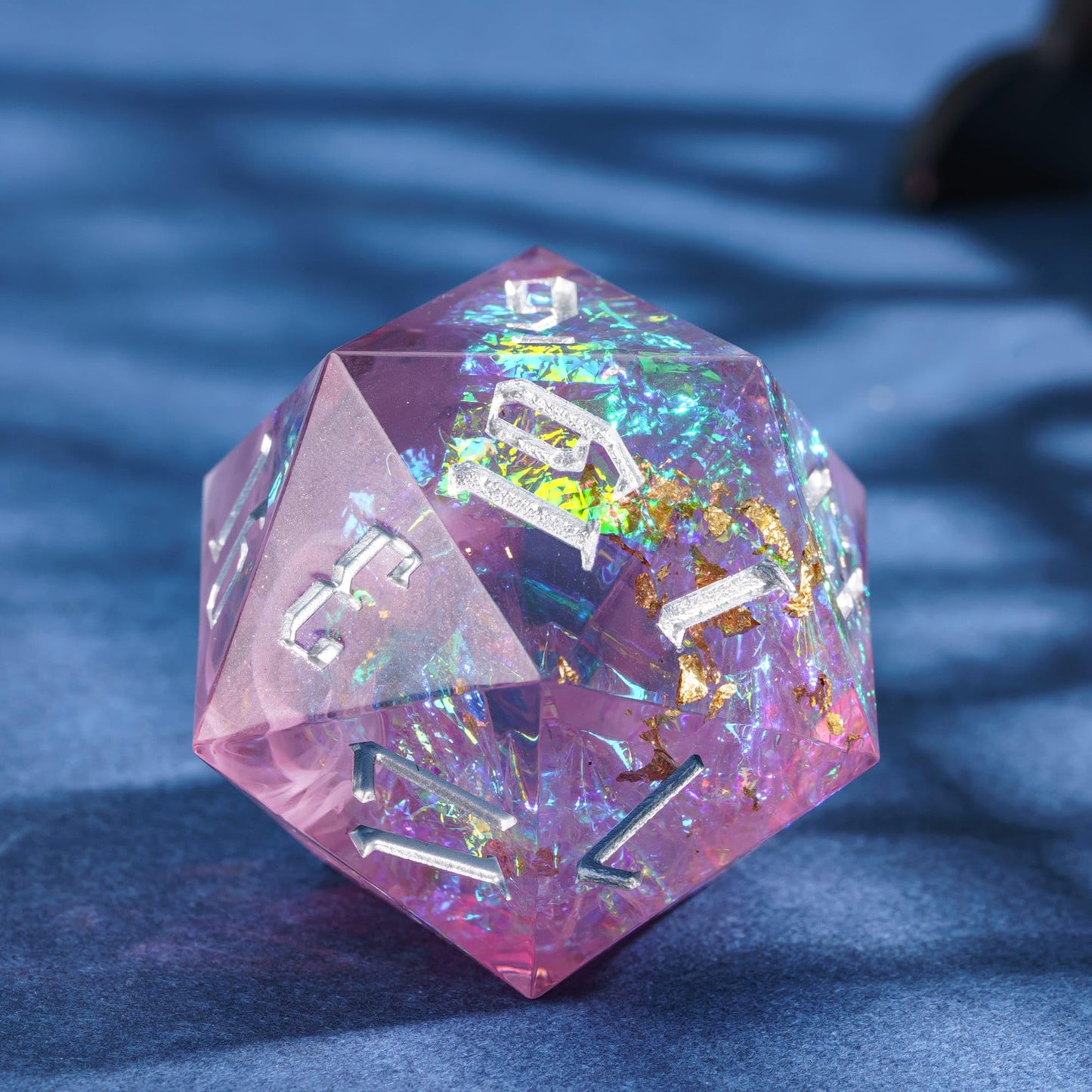 Cusdie 33MM D20 DND Dice with Sharp Edges and Glitter Foil Inclusions, Single 20 Sided D&D Dice, for Role Playing Game Dungeons