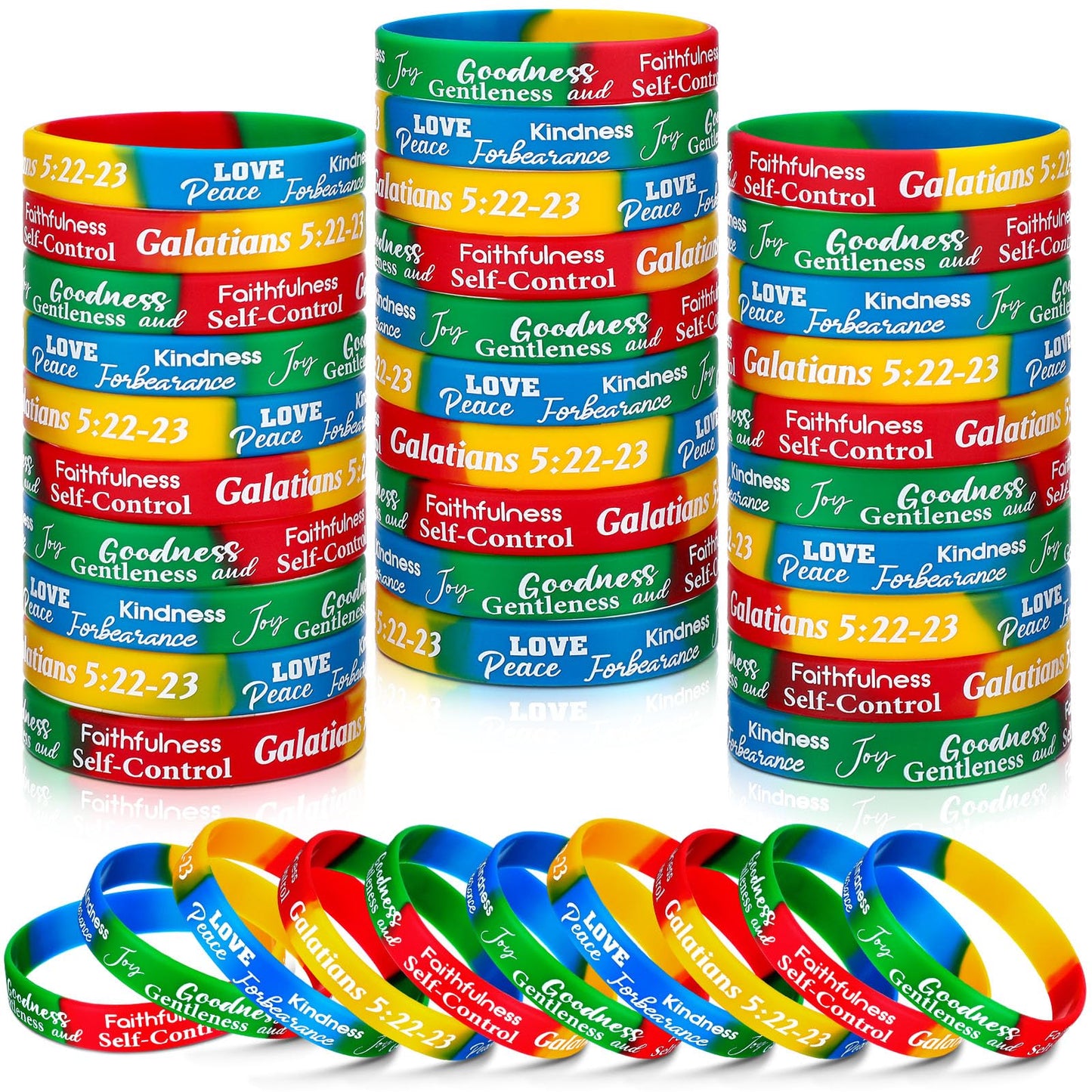 Huquary 48 Pcs Fruit of the Spirit Bracelet Inspirational Scripture Christian Silicone Bracelets Bulk Religious Motivational Lov