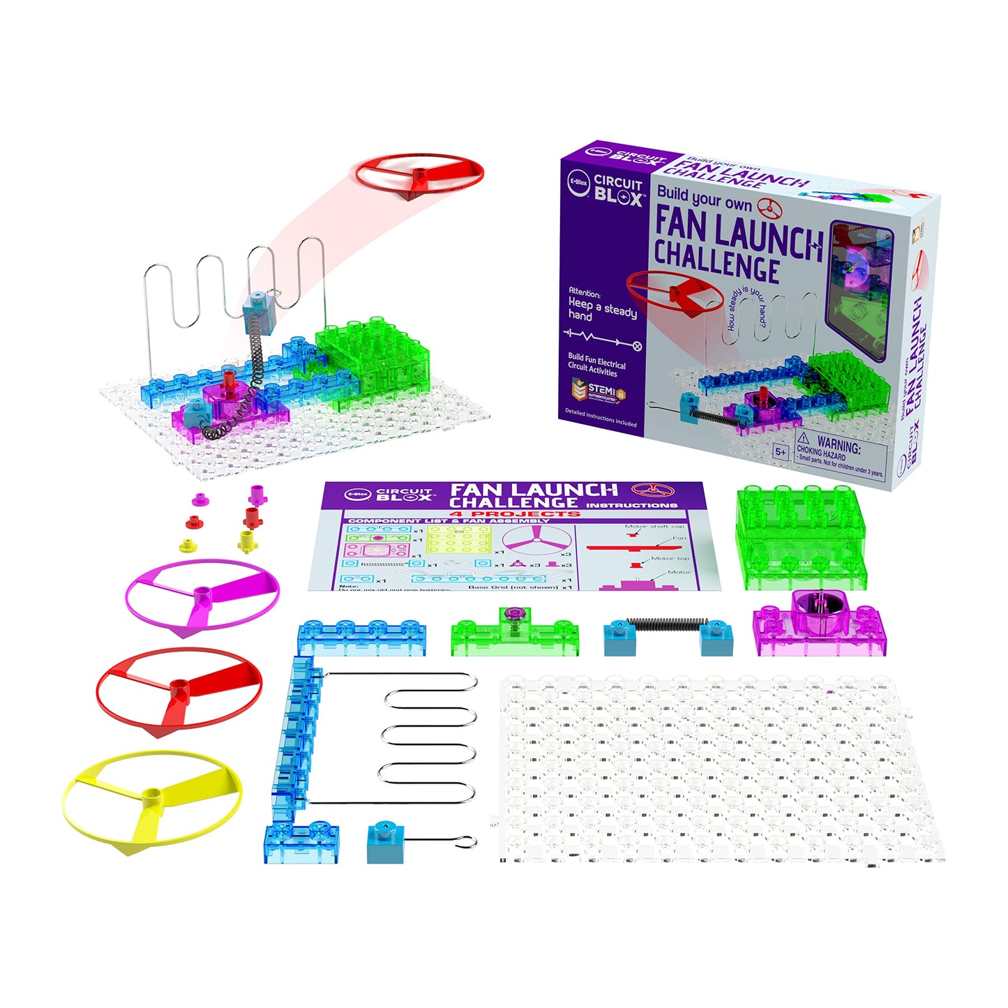 E-Blox Building Blocks Circuit Kit, Build Your Own Fan Launch Wire Maze Challenge, Steady Hand Wins, Friendly Competition, Ages