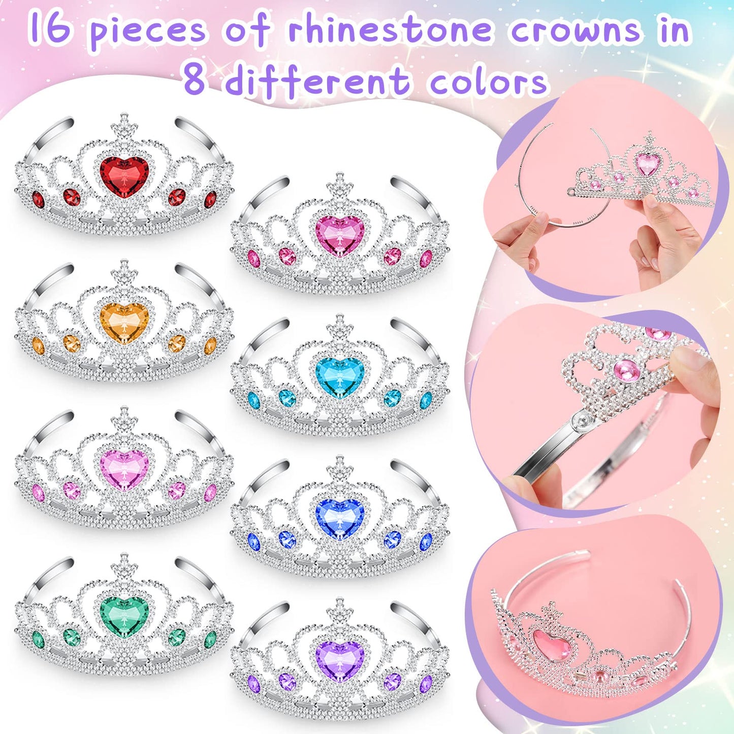 Zhanmai Tutu Outfit, 16 Sets Princess Tiara & Ballet Skirt For Girls' Costume, Birthday Party Favors