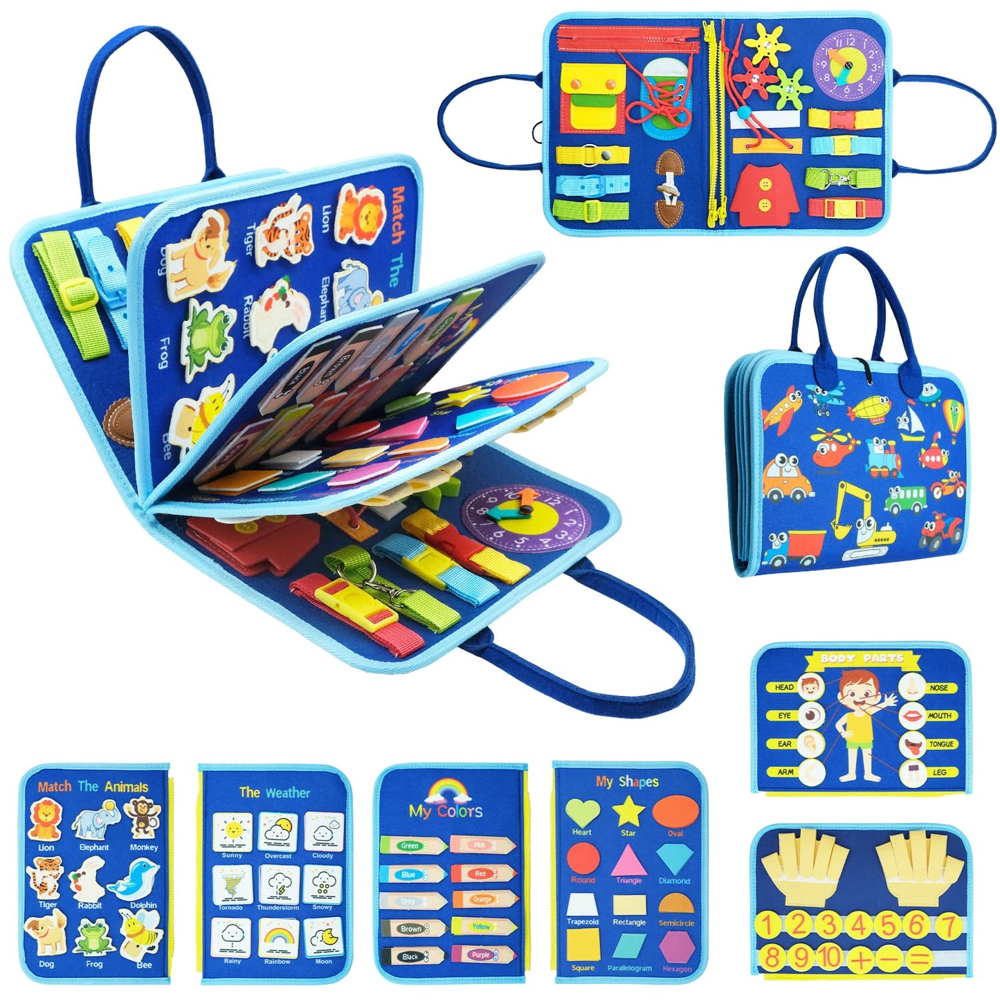 Toddler Montessori Busy Board for 1-3 Year Old, Sensory Busy Book for Kid Boys Girls, Activity Books for Educational Activity De