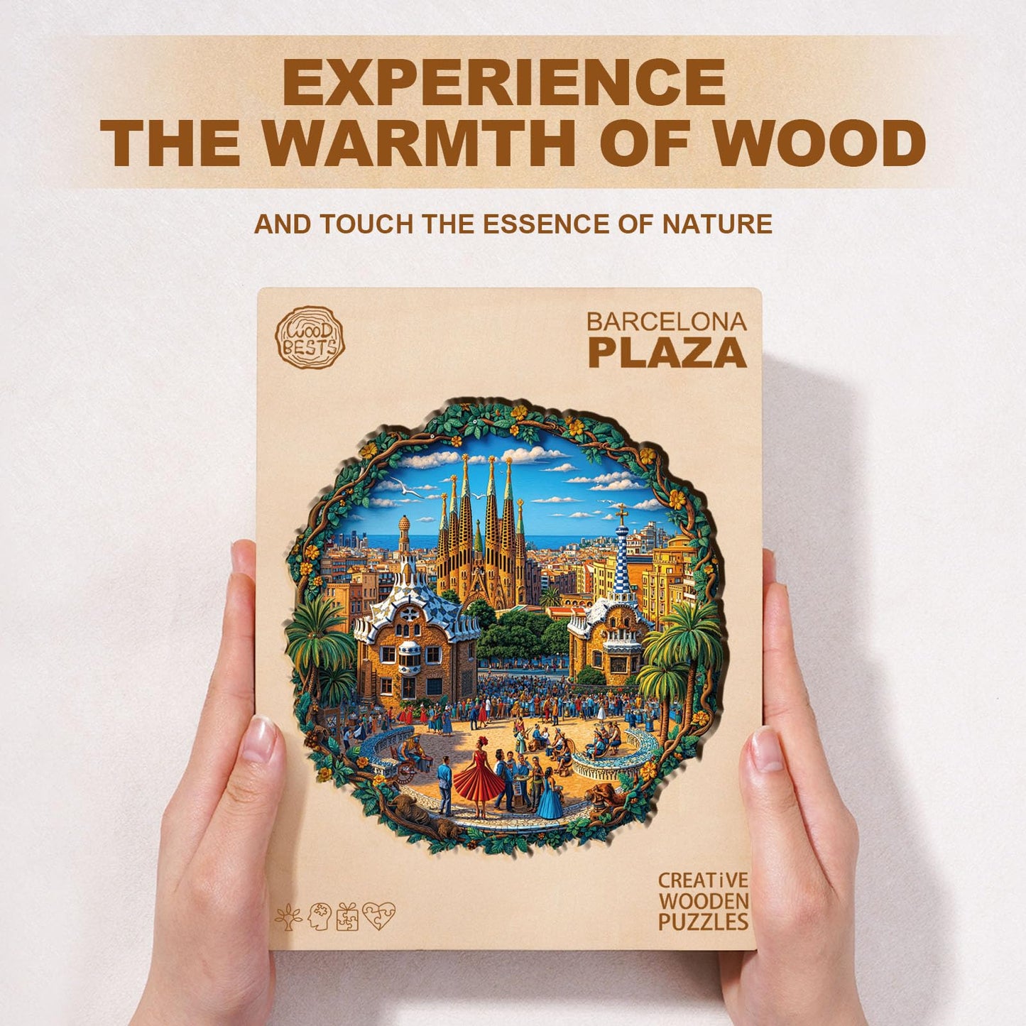 Jigfoxy Wooden Puzzles for mature-themeds Barcelona Plaza Wood Puzzles mature-themed Unique Animal Shape Wooden Jigsaw Puzzles for mature-themeds Birthday Gifts for Puzzle Lovers Family Friend (M-11.4 * 11.4in-200pcs)