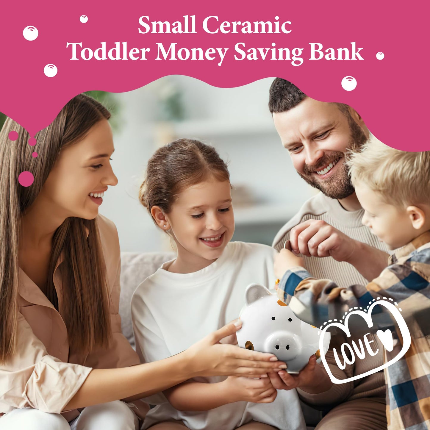 Yjnsft Piggy Bank For Girls, Small Ceramic Toddler Money Saving Bank For Boys, Porcelain Decor Coin Box, Little Decoration Pig Money Container, Unique Birthday Christmas New Year Gift For Kids (Pink)