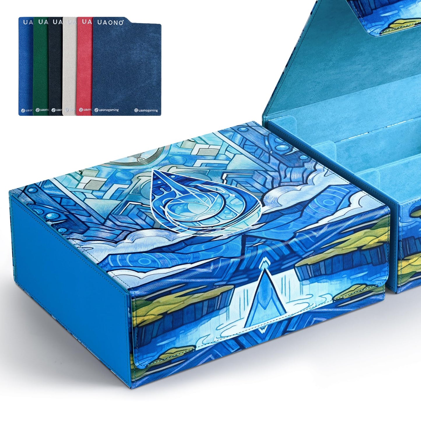 Uaono Card Storage Box For Mtg, Trading Card Deck Box Holds 1800+ With 6 Dividers, Leather Printing Magnetic Closure Card Storage Case Fits Tcg Ccg Sports Cards (Blue, Water Drop)