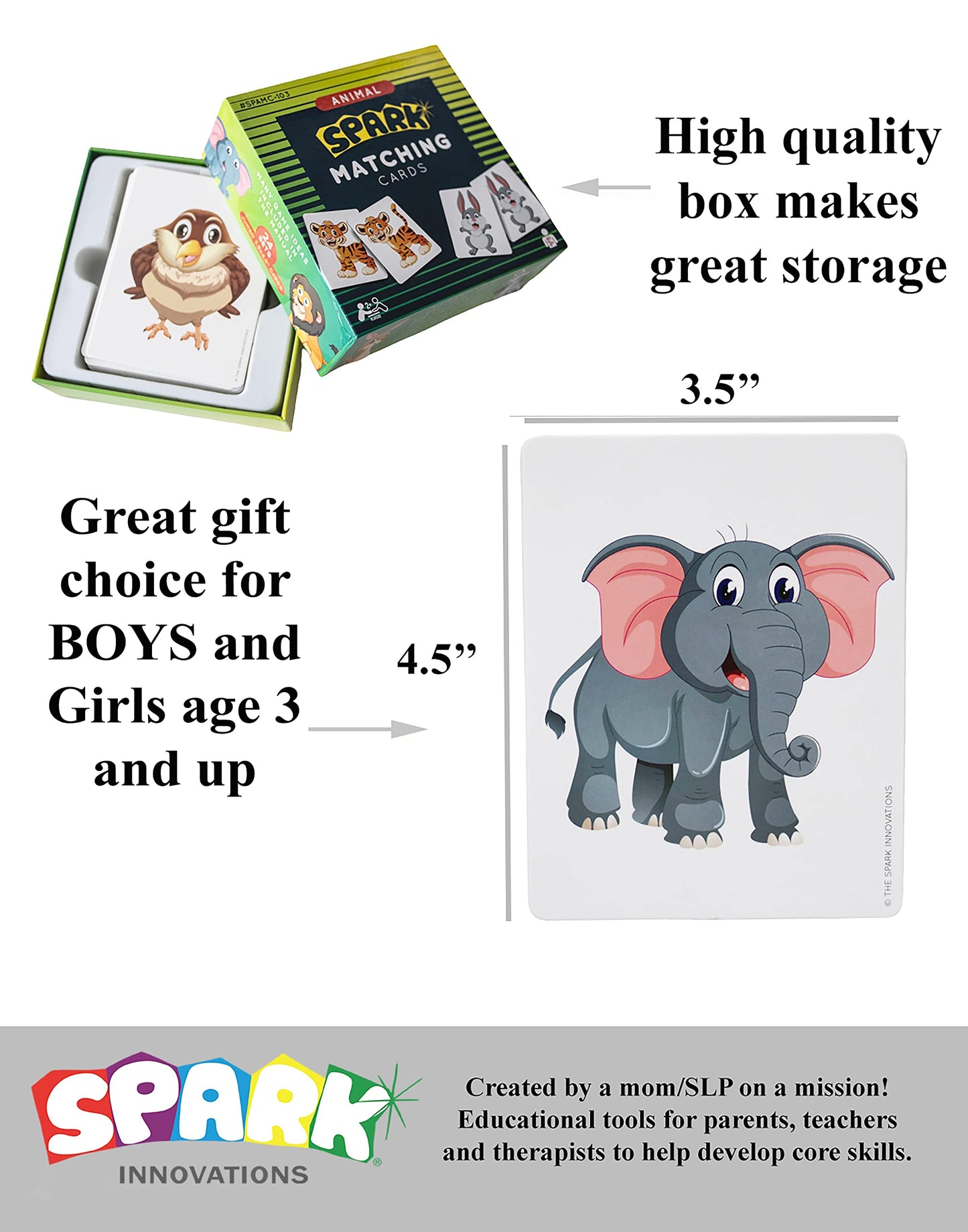 Spark Innovations Animal Matching Cards, Kids Game, Memory Game With Animal Picture Cards, Toddler Games, Matching Game, Prescho